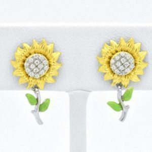 925 Silver Yellow 14k Gold SunFlower Stud Earrings